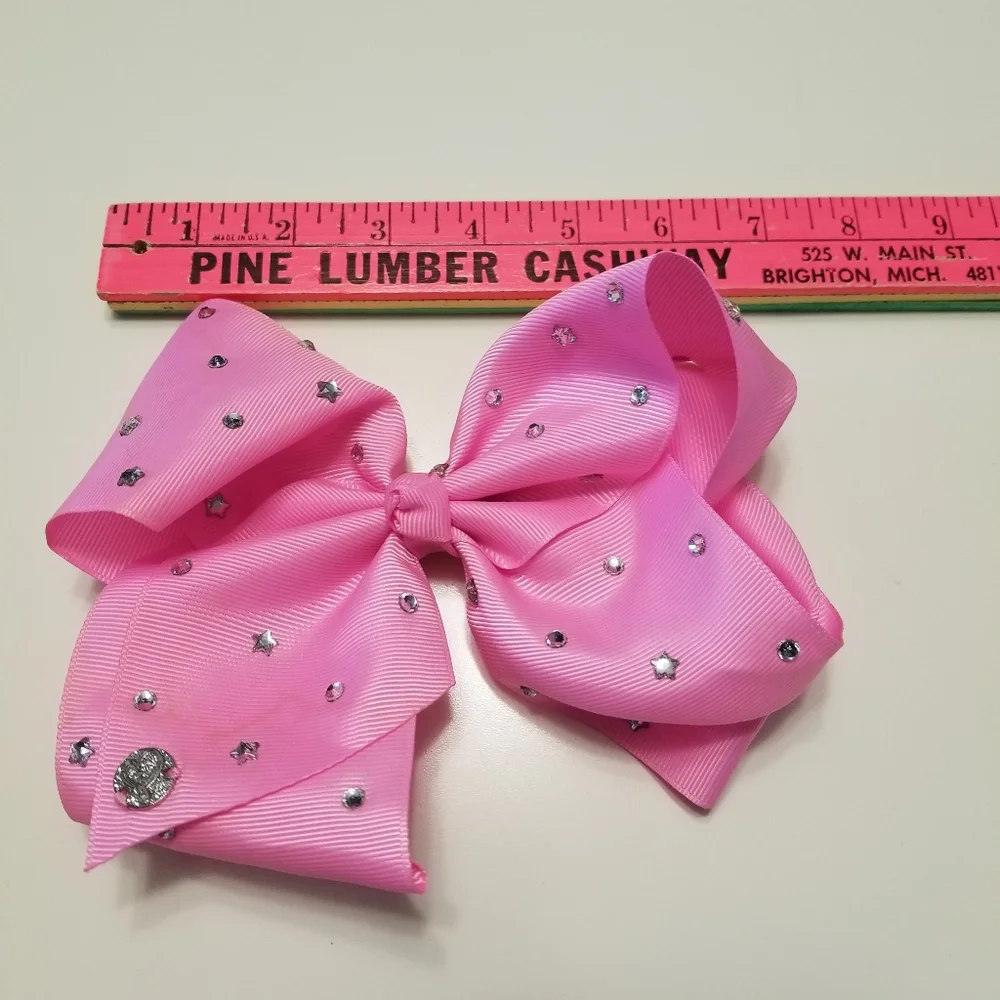 Jojo Siwa Lot of 3 Rhinestoned Bows Red Rainbow & Pink